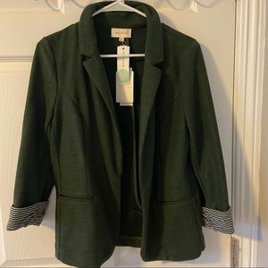 Deep green knit blazer with stripe detail